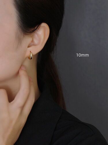 6-10mm Women Real s925 Sterling Silver Oval Wide Hoop Huggie Clip Earring - Picture 17 of 18