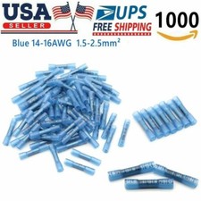 1000pcs Blue AWG Heat Shrink Butt Wire Connectors Crimp Terminals 14-16 Gauge US