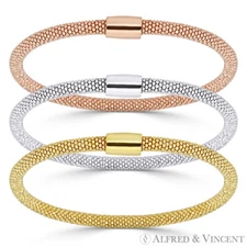 4mm Popcorn Link Chain Magnetic-Clasp Cuff Bangle in Italy .925 Sterling Silver