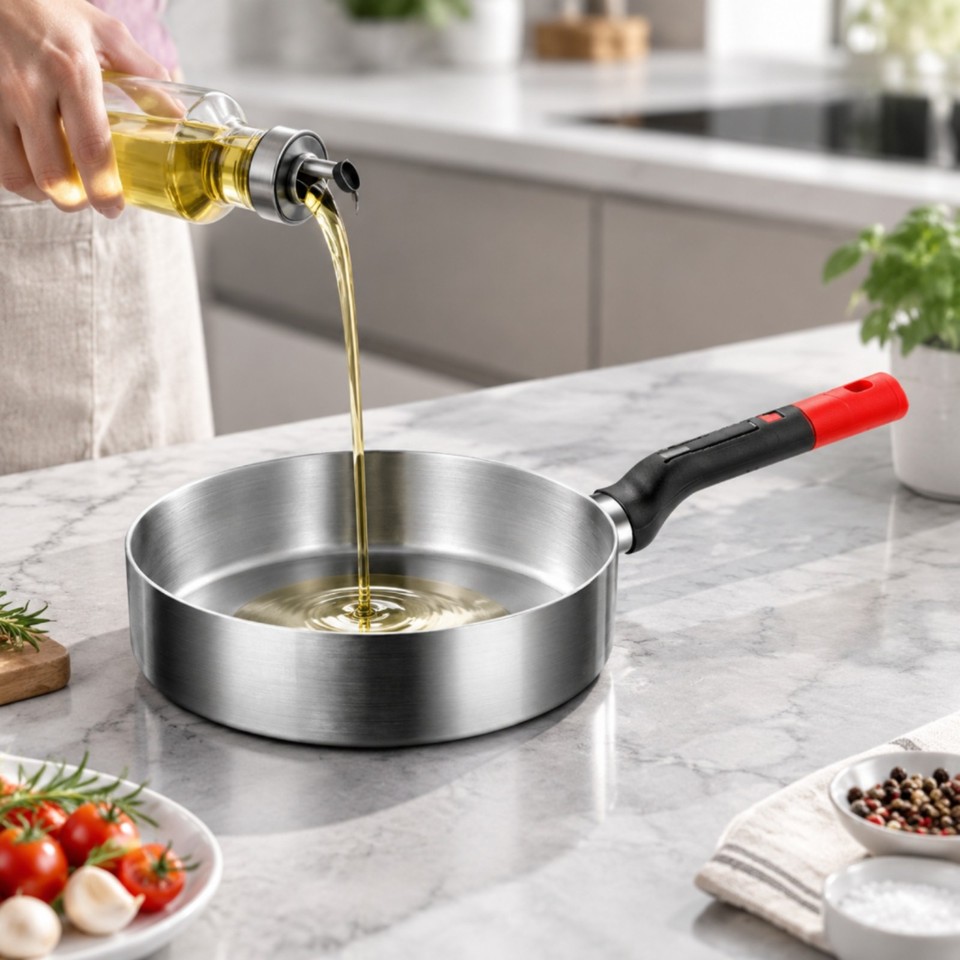 Three-Layer Stainless Steel Frying Pan Flat Bottom Induction Pan Food ...