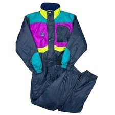 Tuta sci snowboard Brugi vintage pezzo unico pazzo retrò colorblock uomo piccola