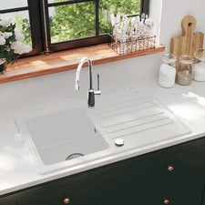 WALPLUS Granite Kitchen Sink Single Basin with Drainer Cream White