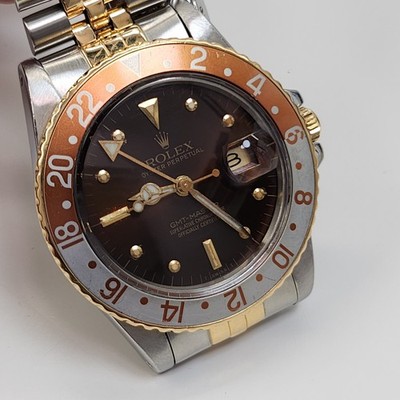 Rolex GMT Master Rootbeer Nipple Dial 40 mm SS 18K Yellow Gold
