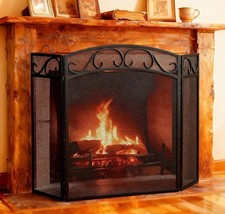 Fireplace Screen 3 Panel with Handles Wrought Iron 51"(L) x31(H) Spark Guard Co