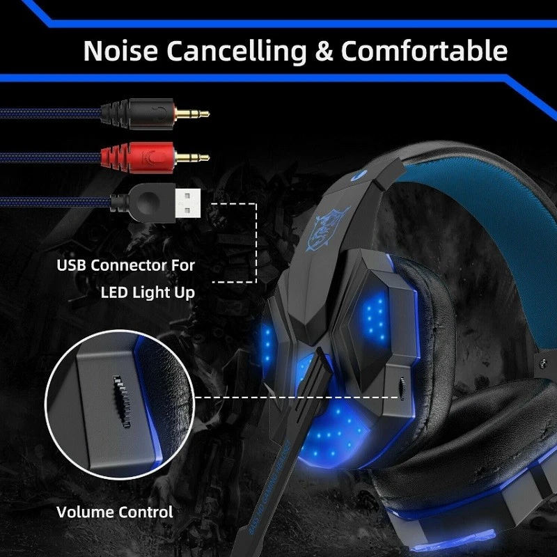 Luminated Wired Gaming Professional Headset Headset Led PC Laptop XBOX ONE New - Image 4 of 4