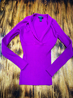 INC International Concepts Women's L Purple Ribbed V-Neck Knit Pullover Sweater