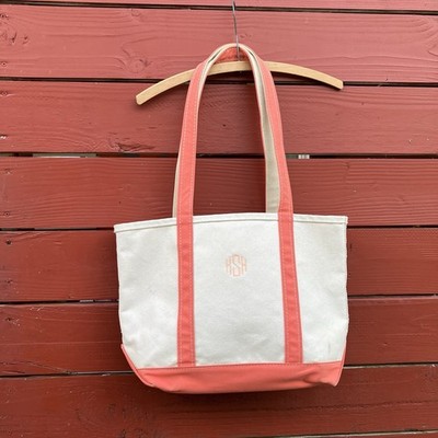 Vtg L. L. Bean Boat & Tote Canvas Hand Bag* KSH *Pink With Monogram 