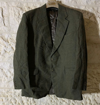 Vintage Windowpane all worsted wool classic green hunting jacket blazer 42R