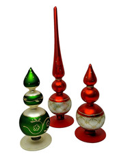 Vtg Handblown Glass Table Top Finial Christmas Decor Red Green Gold Set 3