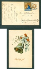 Dinamarca. Tarjeta de Navidad 1930 10 minerales + sello, Tonder. Campana, flores. Copenhagen