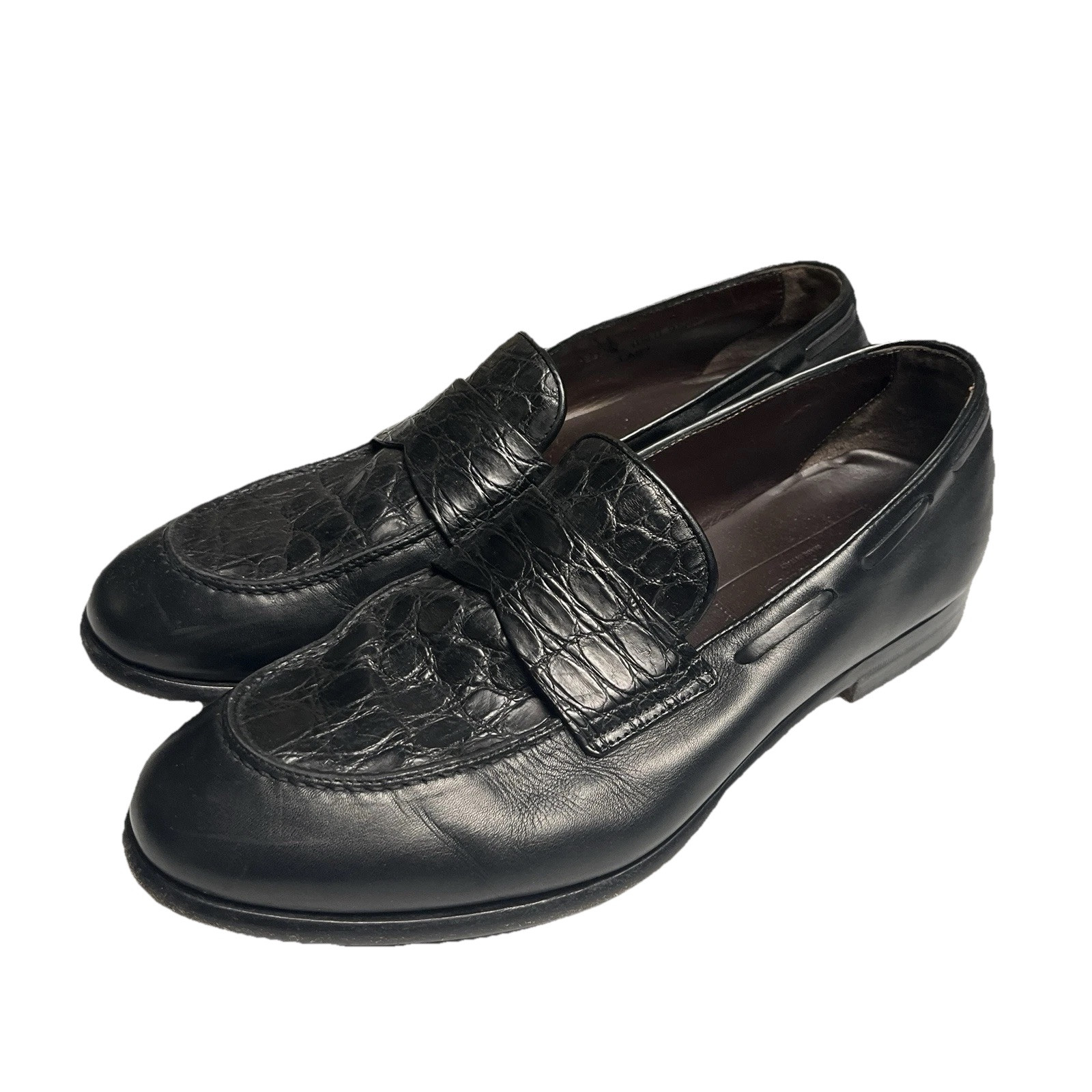 Ermenegildo Zegna Penny Loafers Black Leather Crocodile  display picture 3