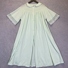 Vintage Lorraine Peignoir Robe Mint Green Floral Embroidery Muumuu Size Large