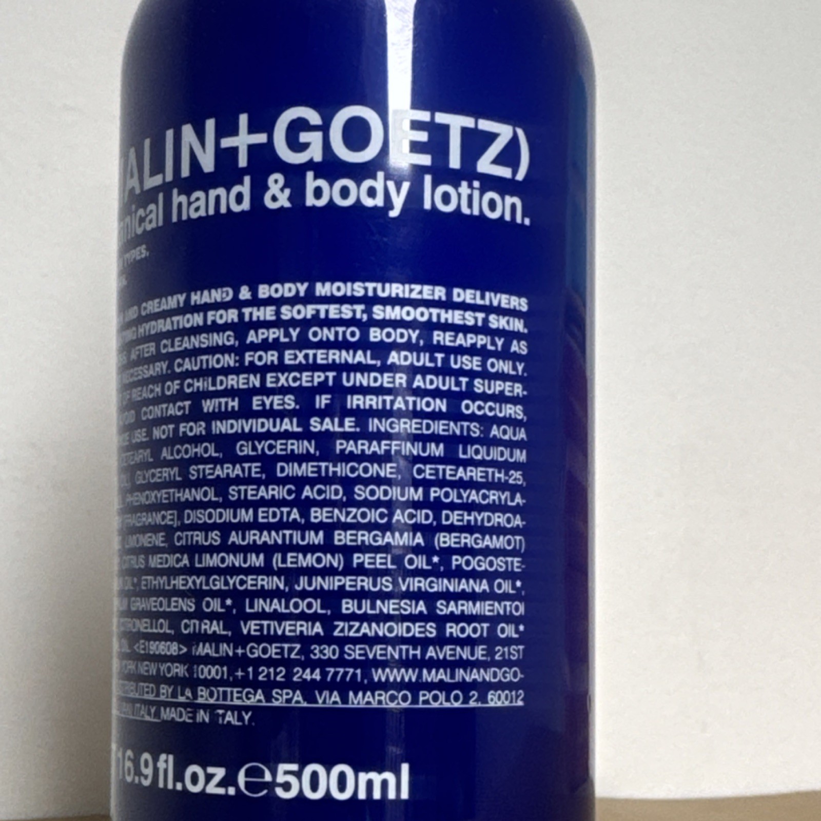 MALIN+GOETZ Botanical Hand & Body Lotion 16.9 fl.oz 500ml Bergamot Lemon