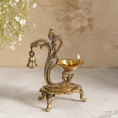 Handmade Brass Deepam Diya Oil Lamp for Pooja & Temple Decor | Gayatri Heritage