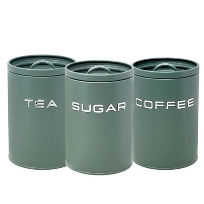 Tee Kaffee Zucker Kanister Set Luftdicht Deckel Küche Vorratsdose Salbeigrün 3tlg