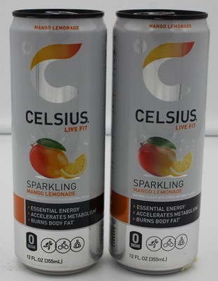 Celsius Live Fit 2-PACK Sparkling Energy Drink Mango Lemonade 24oz Burn Body Fat