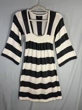 Y2K Bella Swan-Core Striped Wool Blend Knit Sweater Dress Empire Waist sz S READ