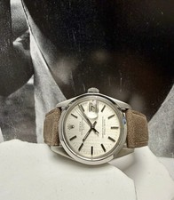 Mens Rolex Oyster Perpetual Date Stainless Steel Silver Linen Dial 34mm Watch