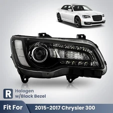 For 2015-2023 Chrysler 300 Halogen Headlight LED DRL Projector Black Passenger