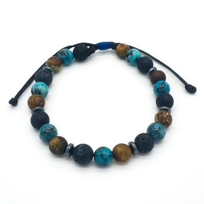 Mens Adjustable Lava Rock Jasper Gemstone Bracelet   Grounding Healing Energy