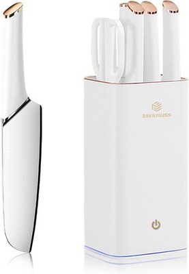 ZEEKMUSS KNIFE SET KITCHEN WITH BLOCK 6-PIECE STAINLESS STEEL - WHITE