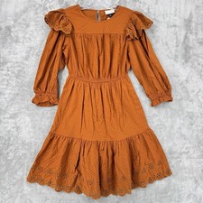 Universal Thread Dress Womens Medium Cottage Eyelet Lace Prairie Puff Sleeve New