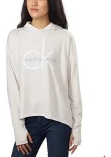 Calvin Klein Jeans Womens Logo Hooded Pullover in Oatmeal Sz XXL
