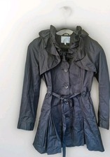 James Lakeland Black Ruffle Collar Trench Coat - Size 12