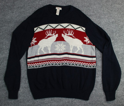 Dockers Holiday Christmas Knit Sweater Men s Large Blue 100% Cotton Elk Reindeer