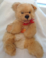 Large Steiff Mimic Teddy Bear Hand Puppet- 3490/45, West Germany,Tags Button
