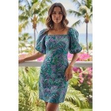 Lilly Pulitzer Puff Sleeve Square Neck Tropical Print Mini Dress Size 2