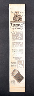 1927 Thorens Automatic Lighter It Always Lights Sure Fire! Vintage Print Ad
