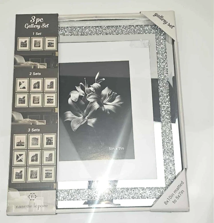 3 件套画廊套装 Nanette Lepore 镜面银色水钻相框 — 第 3/4 张图片