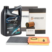 HIRSCHER Filterset + 5L WOLF 5W30 C3 LL III Motoröl für OPEL ADAM 1.2 1.4 / S