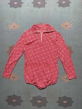 Vintage 70s one piece bathing swim suit 1/4 zip playsuit long sleeve women  s L 