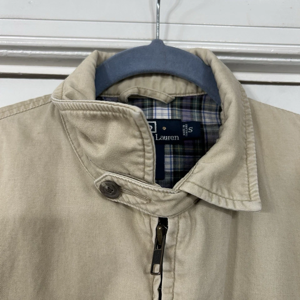 VTG Polo Ralph Lauren Harrington Jacket Mens S Beige Flannel Lined Bomber Jacket - Image 4 of 4