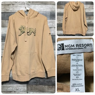 MGM Grand Las Vegas Lion Hoodie Men s XL Tan Pullover Chenille A4