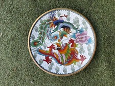 Chinese Enamel Cloisonne 6in Plate. Dragon and Phoenix With Marking on Back