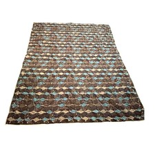 VTG Handmade Patchwork Tie Quilt Bedspread Coverlet 112"x84" Brown 1990s