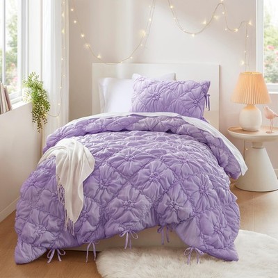 Intelligent Design Twin Comforter Set Purple Lily Puffy Floral Shabby Chic Boho