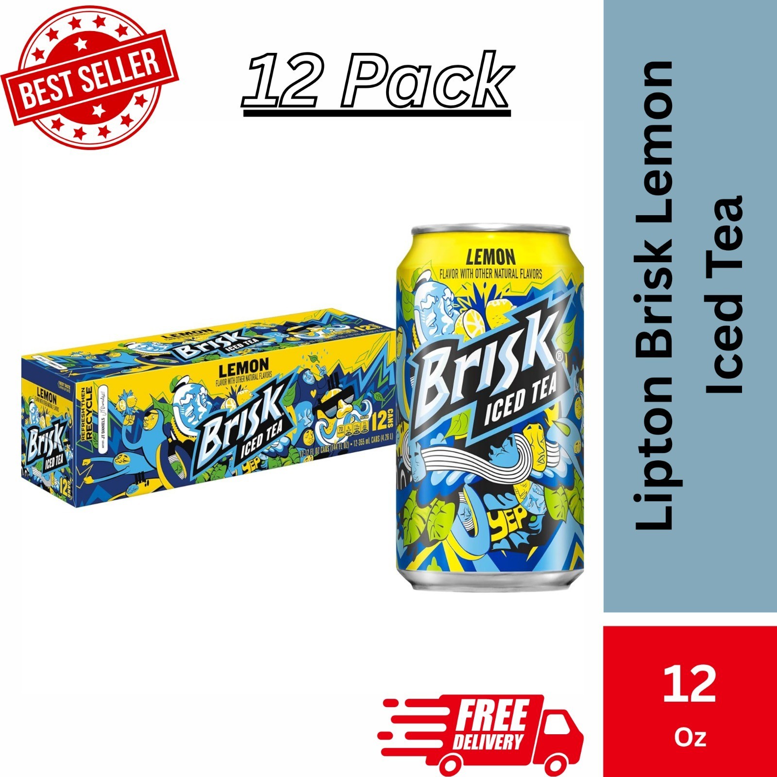 Lipton Brisk Lemon Iced Tea, 12 fl oz, 12 Pack Cans Free Shi