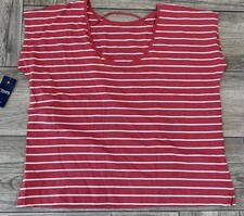 Camiseta de mezclilla Chaps 2016 roja blanca a rayas con corte bajo cuello trasero talla 3X