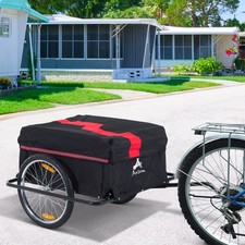Aosom Bike Trailer Cargo Bicycle 2 Wheel Black Red Covered Folding Utility Cart