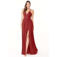Azazie Bridesmaid Aaida A-Line Corset Chiffon Maxi Gown Dress 6 Rust Scarlett