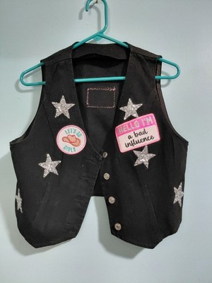 Black Cowgirl Beer Vest With Sparkle Stars And Added Patches