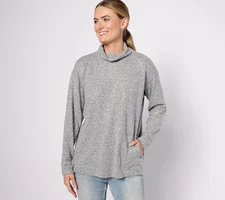 LOGO by Lori Goldstein Lounge Foil Print Knit Shirt Grey/Silver XS New