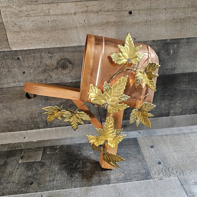 Home Interior Copper Brass and Wood Mailbox with Leaves Shelf Wall Decor Vintage