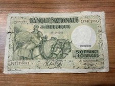 Belgium 50 Francs 10 Belga 1944 WWII Occupation Banknote Tresorerie Circ. VG