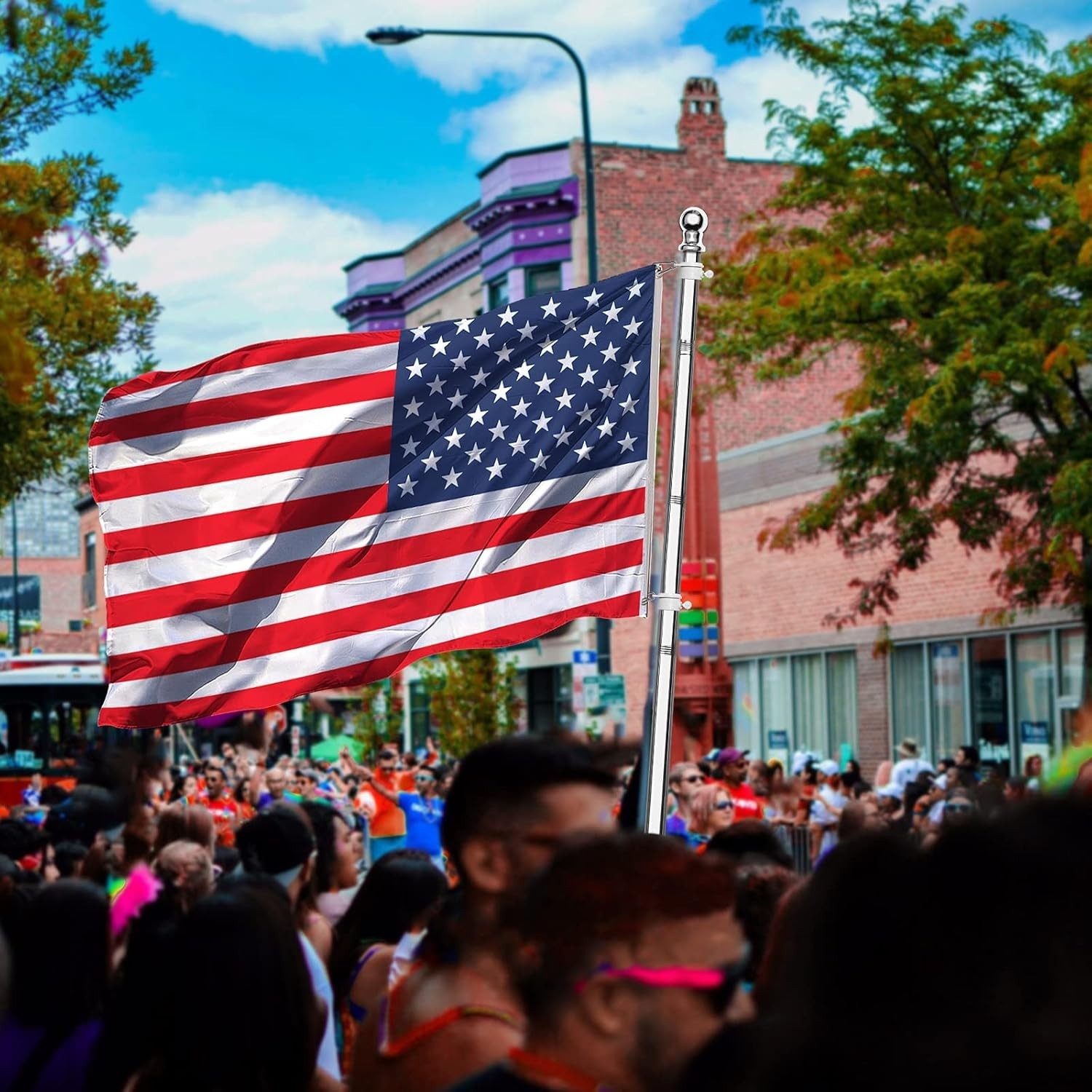 6 FT Stainless Steel Flag Pole Kit with Rotating Rings & Easy Assembly - Silver