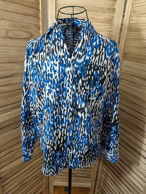 Talbots Womens Blouse  Tops Size XS Blue Black Nantucket Long Sleeve Career
